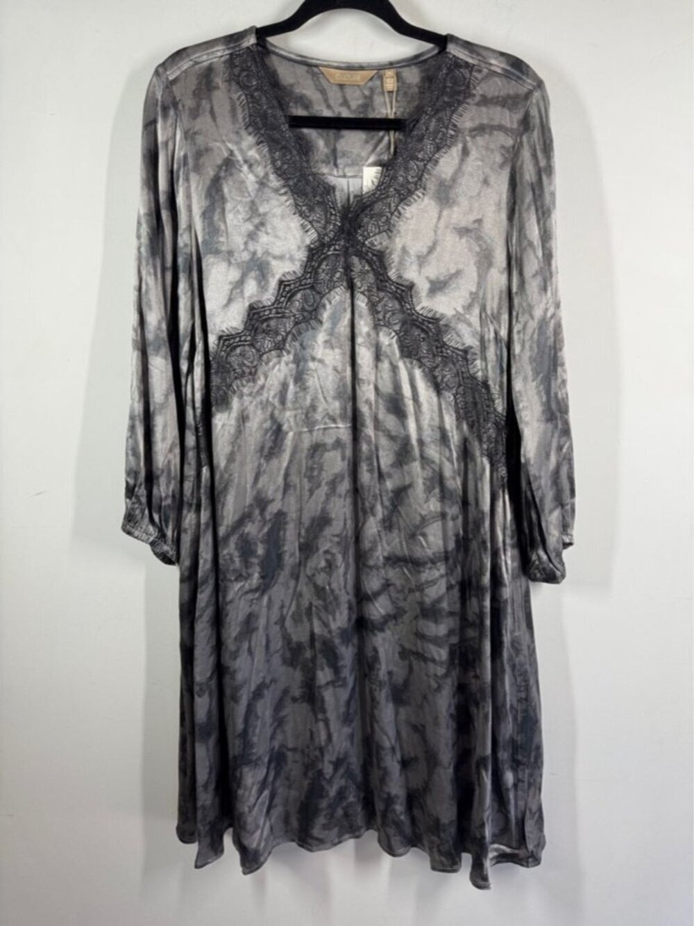 Culture Tie Dye Lace Dress Grey Black Medium Boho Chic Flowy Romantic Elegant - Picture 2 of 13